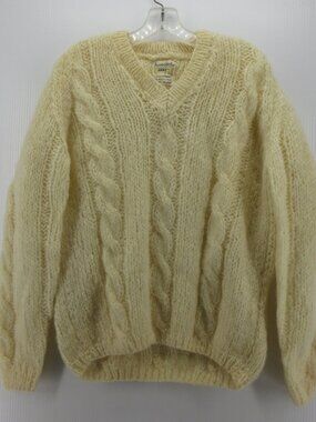 VINTAGE Brent Sweater Medium Cream Mohair Wool 50s 60s Cable Italy